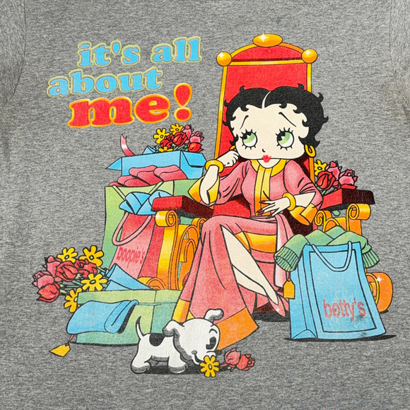 Vintage Betty Boop Shirt Adult MEDIUM Gray Queen Shopping All About Me Toon Y2K - Picture 2 of 8